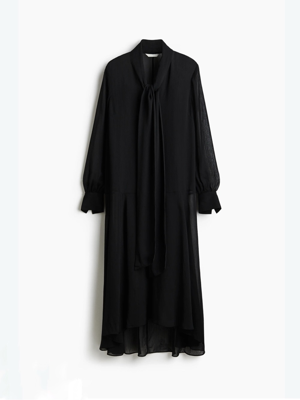 H&M Black Long-Sleeve Tie-Neck Midi Dress